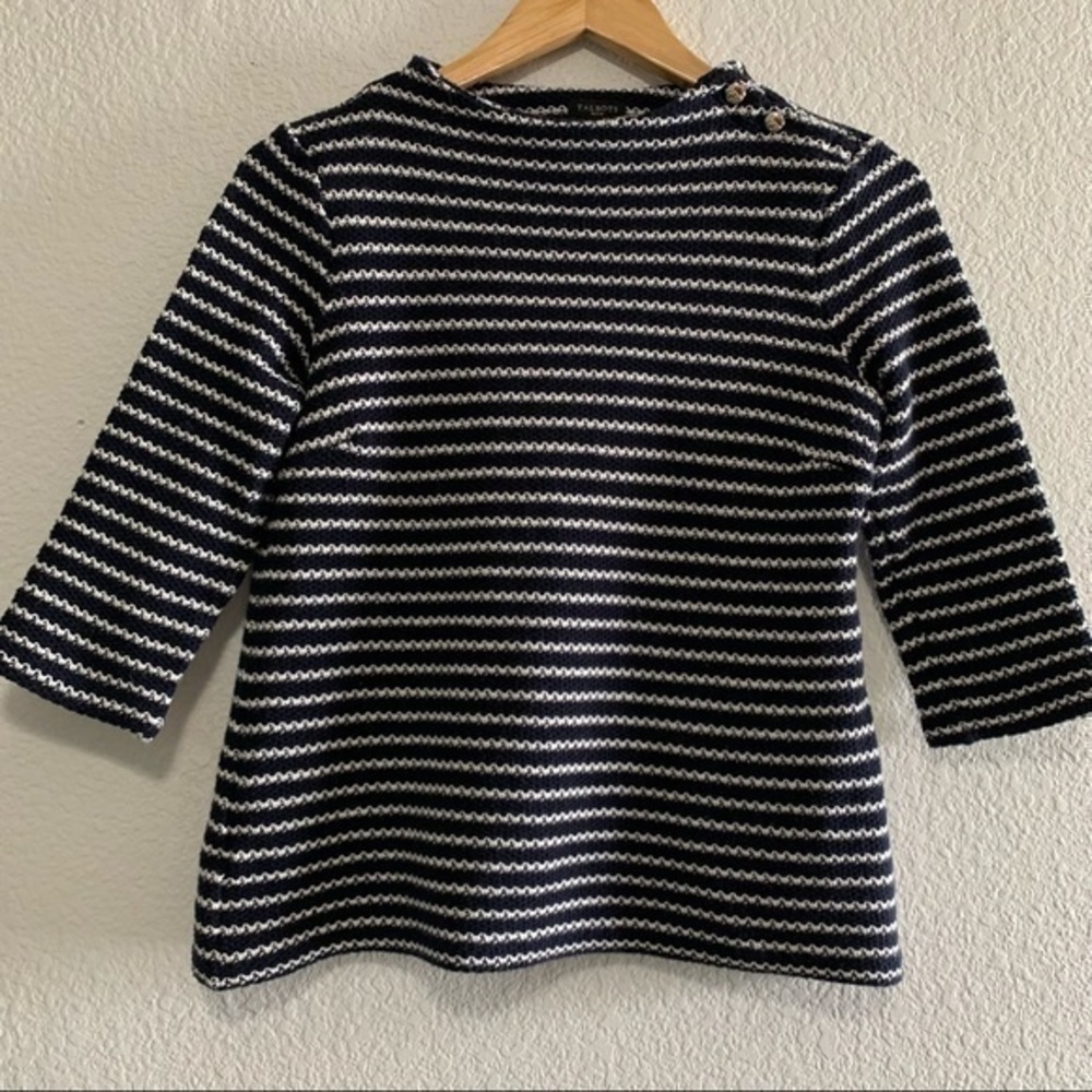 Talbots Petites Stripe Wide Mock Neck Half Sleeve Sweater